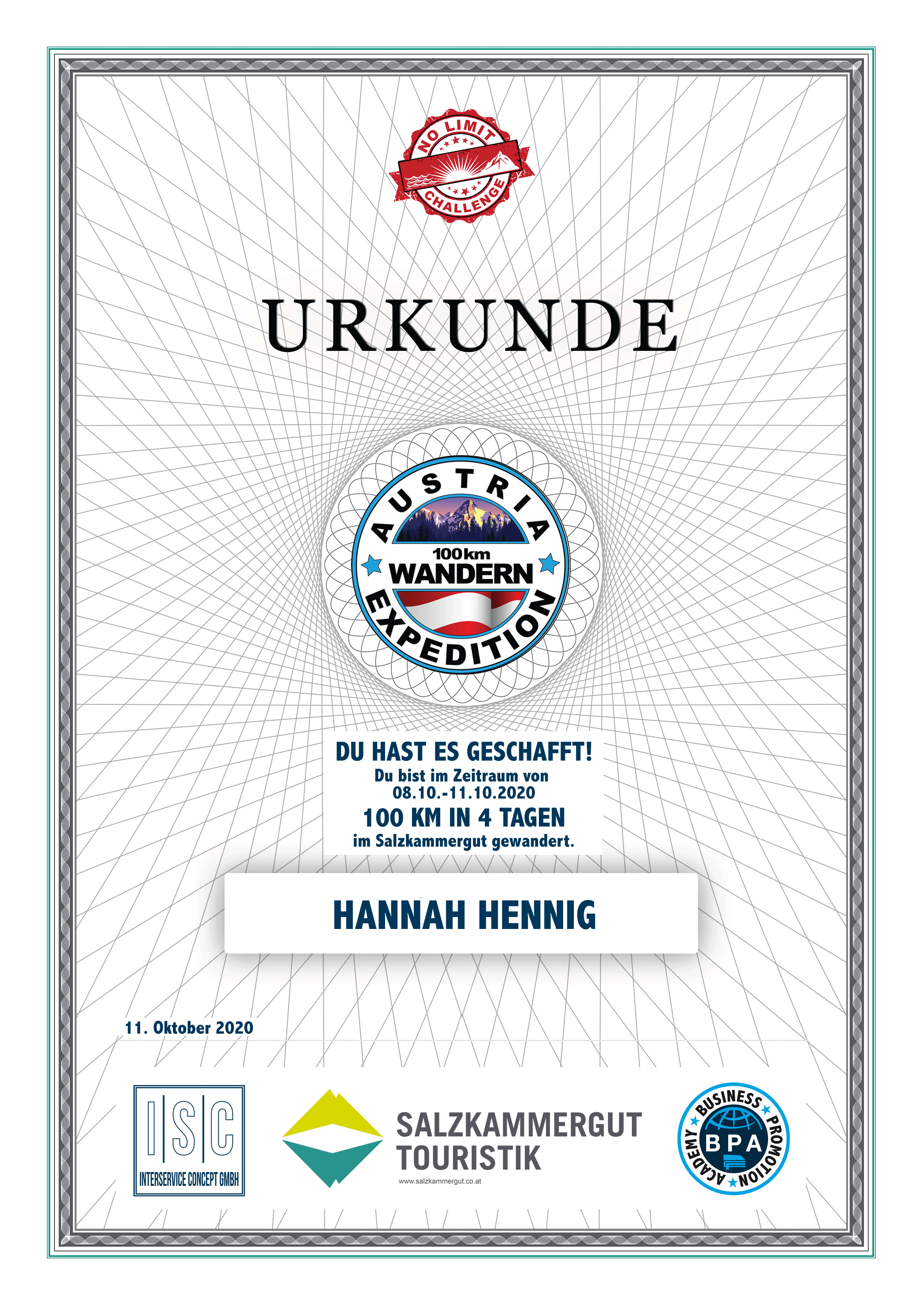 Hannah Hennig - Urkunde